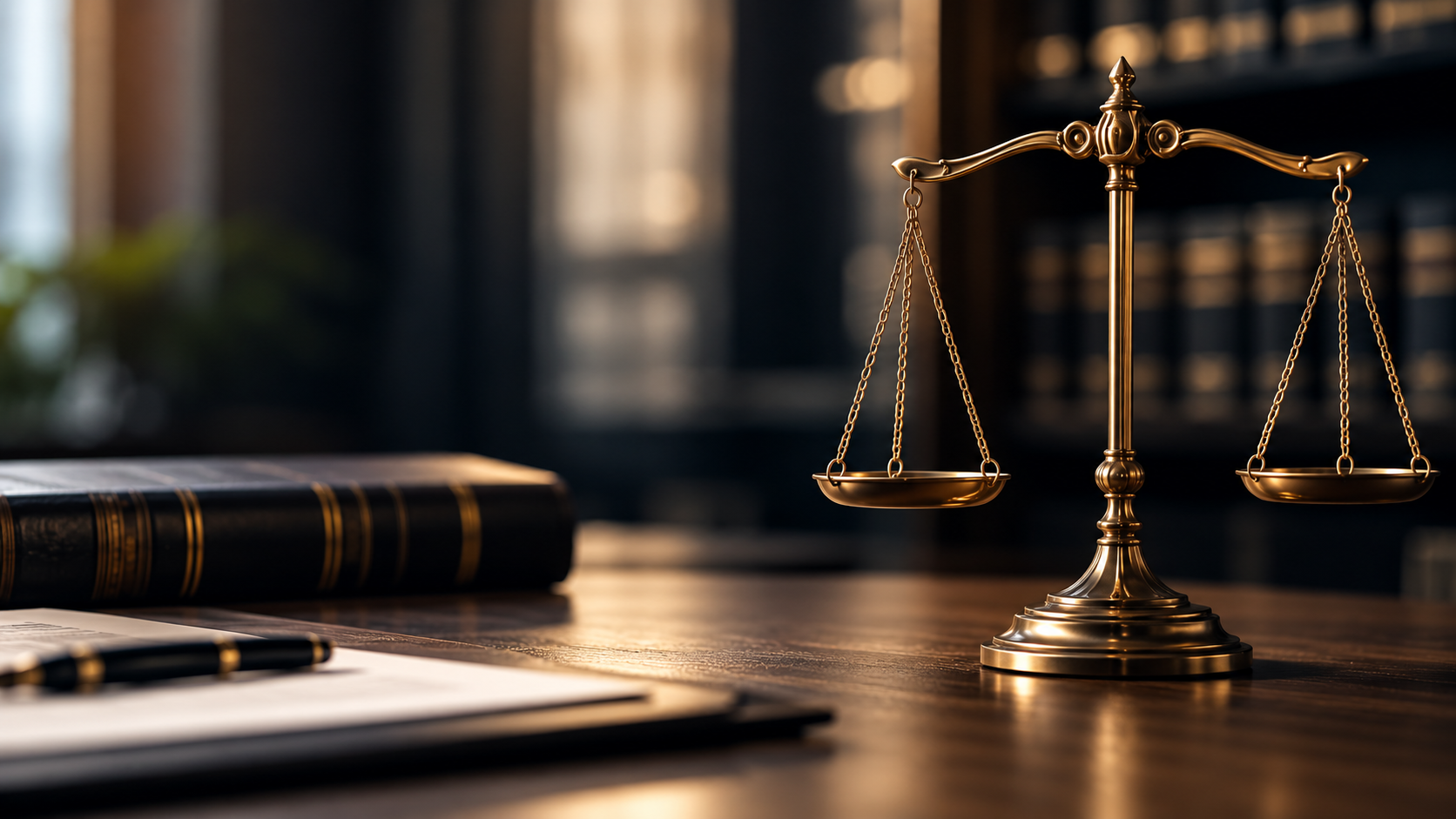 Balanza de justicia en un despacho jurídico